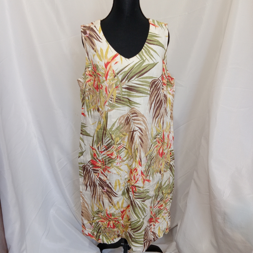 J. Jill Love Linen Tropical Print Shift Dress Womens M Tall Sleeveless Resort - Picture 7 of 10